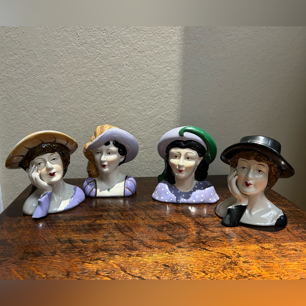 4 Vintage Antique Lady Porcelain Figurine Busts
